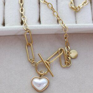 14.5mm Heart Jade Pendant with Toggle Closure Link Chain Necklace